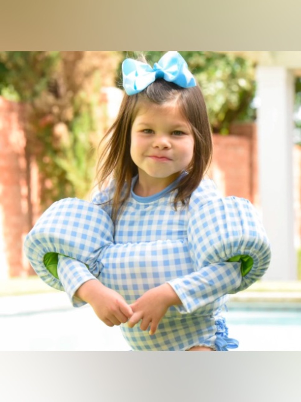Blue Gingham Kids Floatie Cover